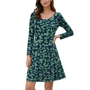 Boden Francesca Jersey Dress Womens 8 Blue Green Spinning Petals Flirty Feminine